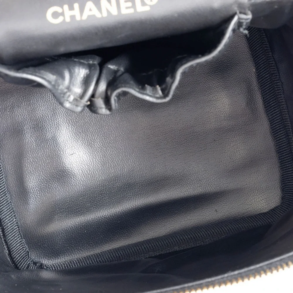 CHANEL Black Lambskin Leather Pouch